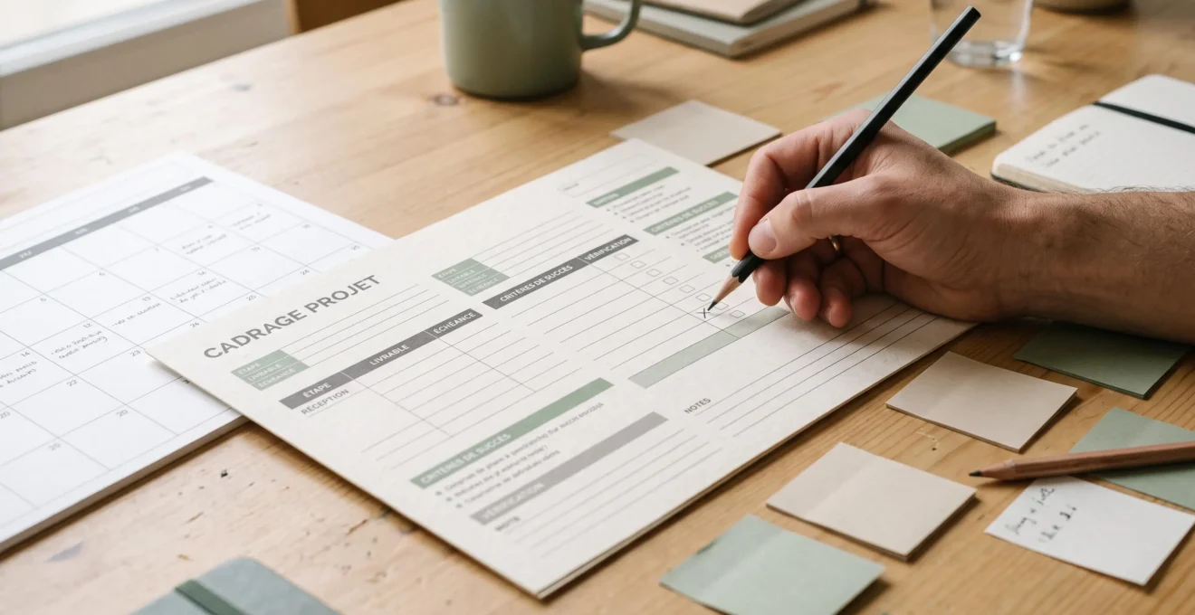 Dossier imprimé réunissant audit technique, extrait de calendrier et tableau de livrables sans données réelles